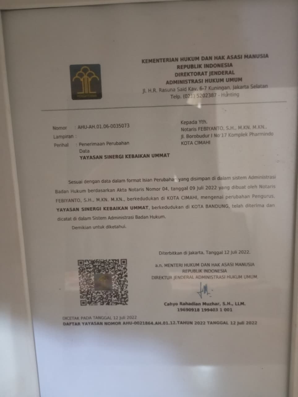 MENTRI HUKUM DAN HAK ASASI MANUSIA  REPUBLIK INDONESIA